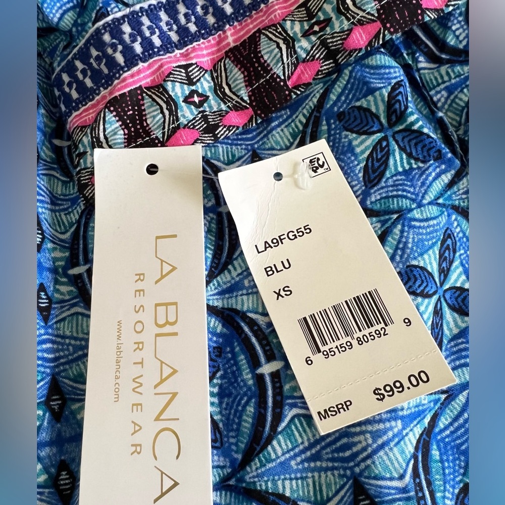 Brand NEW La Blanca Swimwear Beachy Cover-Up Dress Blue Geometric Size XS - Picture 7 of 16